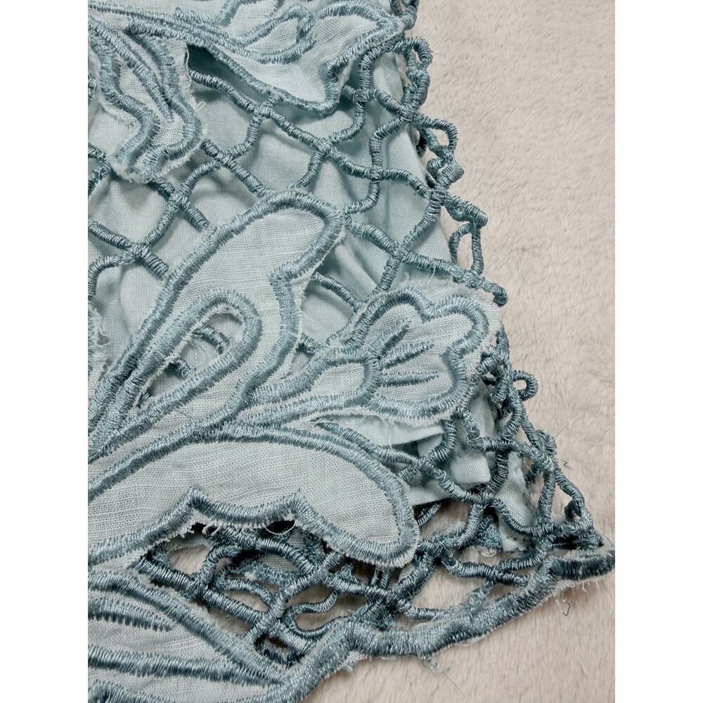 Sundance Lace Crochet Linen Blend Top Cottagecore Boho Prairie Skyblue Women Lg - Picture 4 of 15